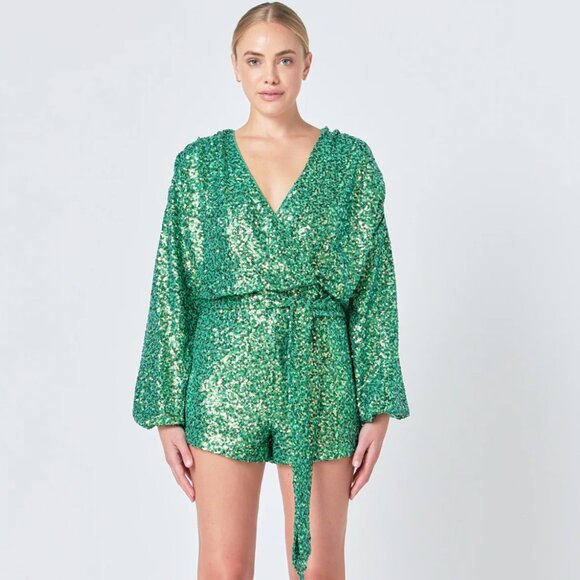 NWOT Endless Rose Green Sequin Romper